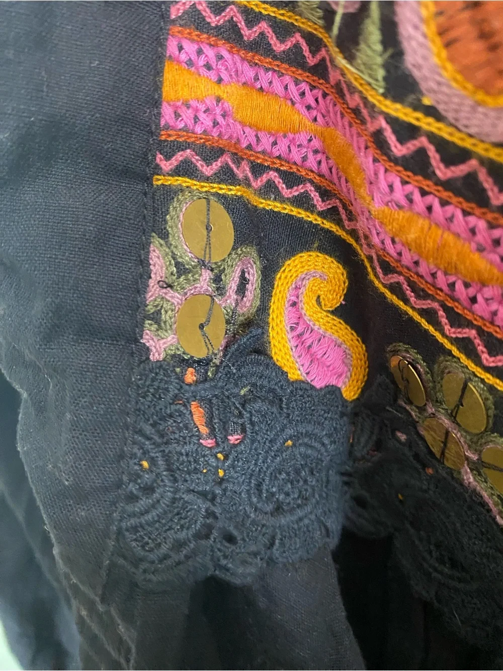 Free‎ People Savannah Bed Jacket Tribal Festival Embroidered XS Black